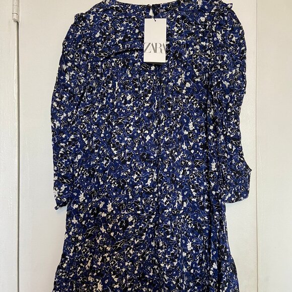 Zara Floral Printed Mini Dress Blue - XS - Picture 3 of 4